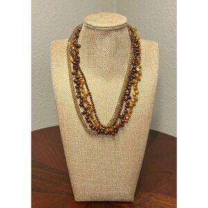 Four Strand Multi Color Beaded Statement Necklace in Gold & Bronze